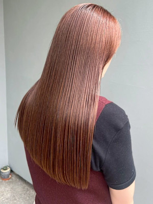 ハイトーン ピンクベージュ 艶ストレート ダブルカラー