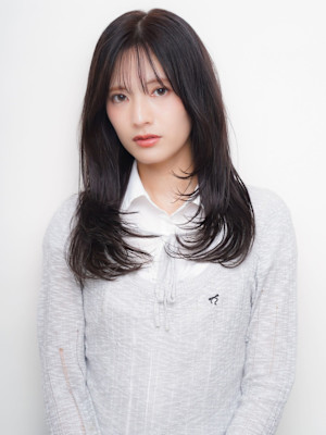 ラベンダーグレージュ レイヤーカット ストレート ロング