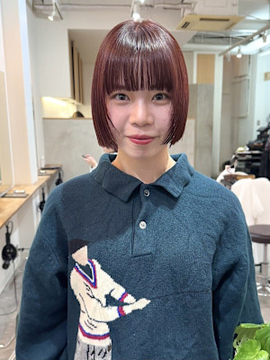 ミニボブ/ブリーチなしダブルカラー/暖色カラー◎