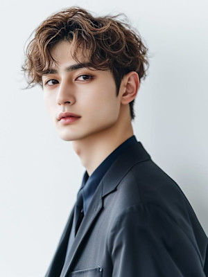 波巻きパーマ センターパート カルマパーマ ベージュカラー