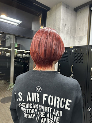 ☆メンズマッシュウルフカット　ダブルカラーレッド