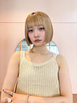 アプリコットオレンジマロンベージュショートボブウルフレイヤー