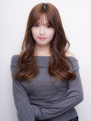 ロングレイヤー ゆる巻き グレージュ シースルーバング