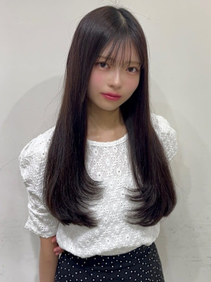 グレージュカラー 暗髪 うるつやストレート ダメージレス