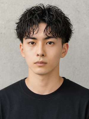 ツイストスパイラルパーマ センターパート 刈り上げ 20代