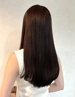 【顔まわりフリンジレイヤーロング・ダークベージュカラー】