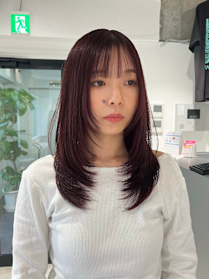 レイヤーカット暖色カシスブラウンワインレッドボルドー
