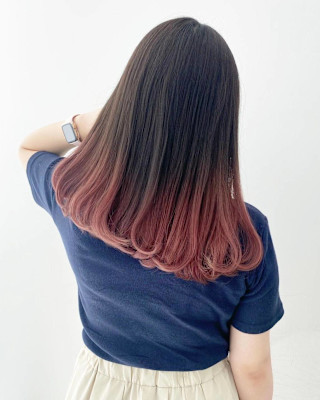 ピンクブラウングラデーションロブ