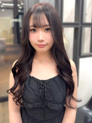 ダークブラウン 透明感カラー プルエクステ 顔周りカット