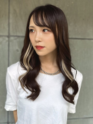 インナーカラー プルエクステ 顔周りカット ブロンドベージュ