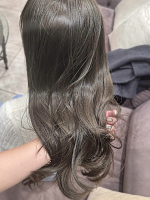 レイヤーカット/くすみベージュ/マロンベージュ/姫カット/顔