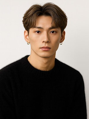 アッシュベージュ センターパート 韓国パーマ フェザーパーマ