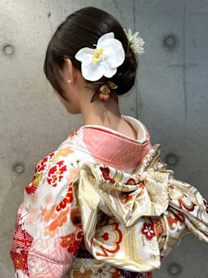 着物 ヘアセット 低めお団子 アップスタイル 和装 胡蝶蘭