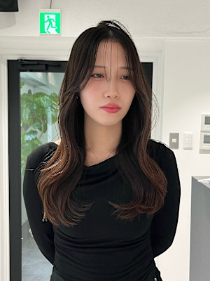 2wayバングくびれヘアレイヤーカットナチュラルブラウン