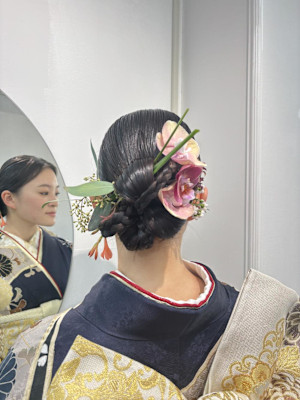 生花ヘアアレンジ/卒業式ヘアアレンジ/袴ヘア/パールヘア