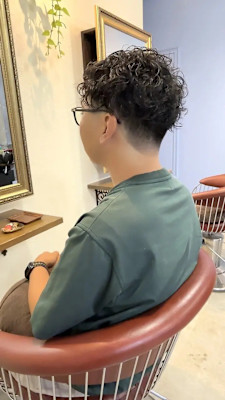 メンズパーマ２ブロックフェードカットマッシュレイヤー