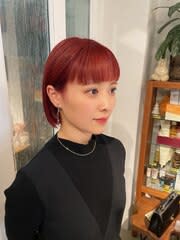切りっぱなしボブ/赤髪/レッドカラー/暖色