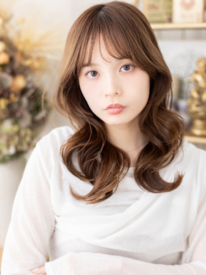 大人かわいい波巻きカールグラマラスロング　オリーブグリーン