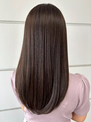 アッシュグレージュ セミロング 髪質改善カラー ダメージレス