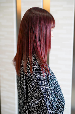 縮毛矯正×ディープチェリーレッド×ストレートロング