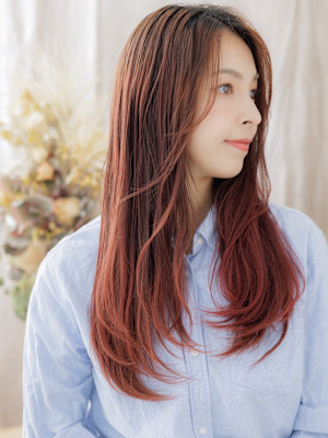 ツヤ感ワインレッドこなれエアストレート　フォックスカラー