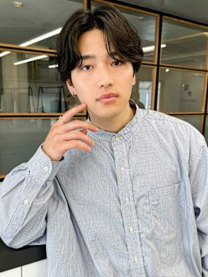 簡単セット◎メンズパーマニュアンスパーマ黒髪マッシュ