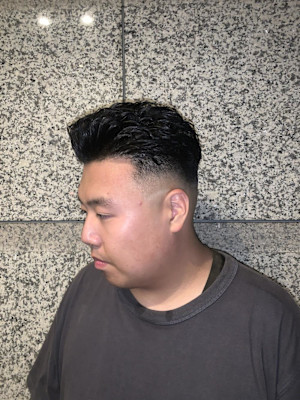 オールバックパーマ×スキンフェード