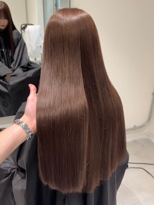 レイヤーカットブリーチなしダブルカラー中明度ヘーゼルブラウン