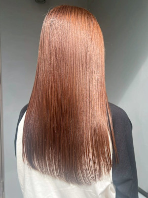 ハイトーンロング オレンジベージュ 艶髪カラー 20代