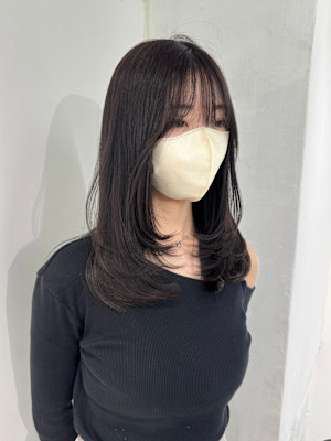 レイヤーカットミディアムレイヤーラベンダーグレージュ