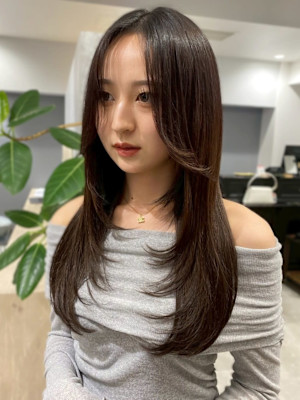 顔周りカット オリーブブラウン 髪質改善 レイヤーカット 