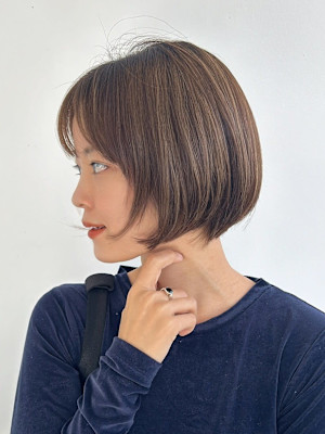 マロンベージュ 髪質改善 ショートボブ 艶髪 顔周りカット