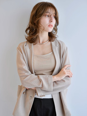くびれミディ/レイヤーウェーブ/シースルーバング/ベージュブ