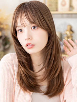 こなれシャギーカットツヤ感レイヤーロング　オリーブグリーン