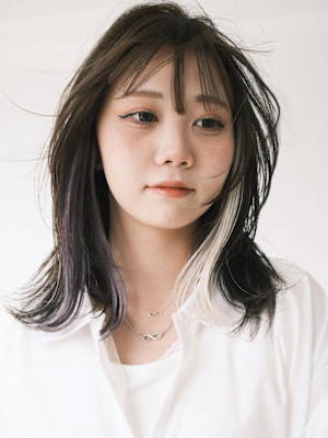 【顔まわりインナーカラー】モカブラウン×ホワイトバイオレット