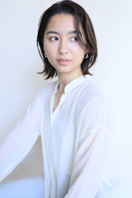 ナチュラルショートボブ/耳かけ/前髪なし/大人抜け感