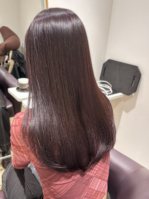 髪質改善ストレート ローズブラウン 20代 ロング 艶髪