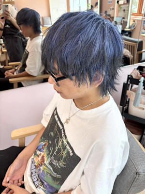 ブルー/メンズカット/メンズブリーチカラー