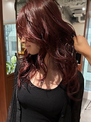 レイヤーカット/ボルドーカラー/ブリーチなしダブルカラー