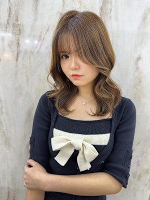 ミディアム/暗めカラー/デザインカラー/フェイスフレーミング