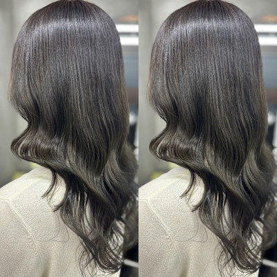 顔周りレイヤー顔まわりカットオリーブグレージュ 