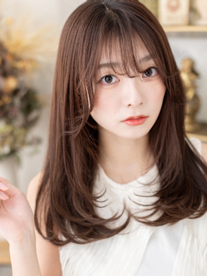 ココアグレージュうざバングロングレイヤー　チャコールグレー