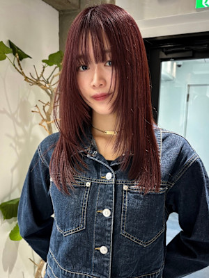 レイヤーカットフェイスレイヤーワインレッドボルドー