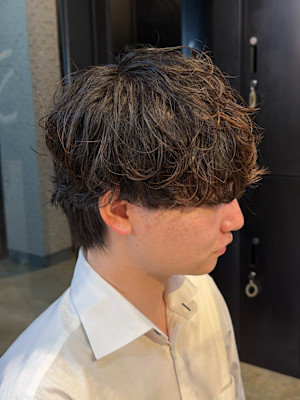 メンズカットマッシュ波巻きスパイラルシャドウパーマ