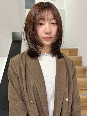 ミディアムレイヤー小顔フェイスレイヤーブラウン