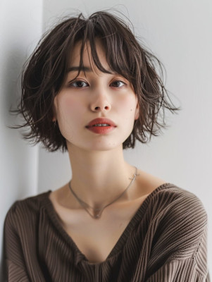 黒髪/ボブルフ/ネビージュ/小顔/ワンレン/カット/髪質改善