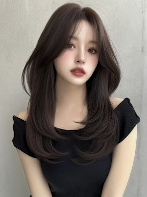 韓国風/ロング/顔周りカット/くびれヘア/透明感カラー