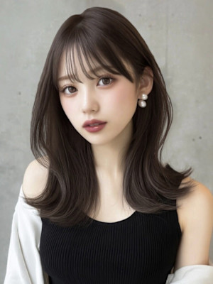 韓国風/セミロング/顔周りカット/くびれヘア/透明感カラー