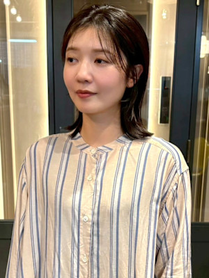 顔周りカット ダークブラウン 髪質改善 くびれヘア 30代 