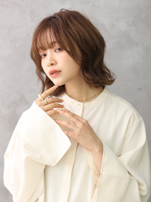 ミディアムボブ/ゆるふわ